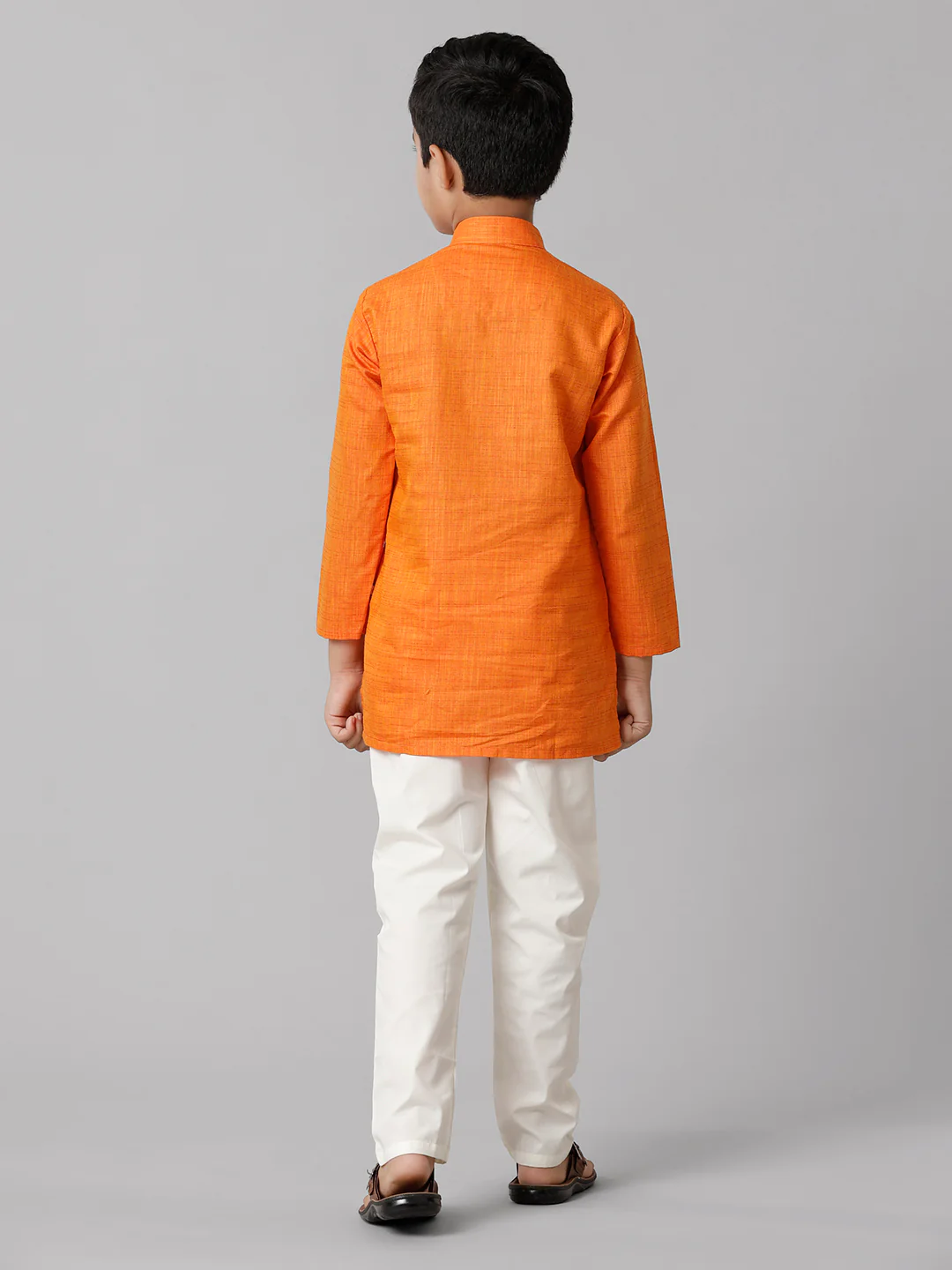 Boys Full Sleeves Orange Kurta with Cream Pyjama Pant Combo FS3 - Image 4