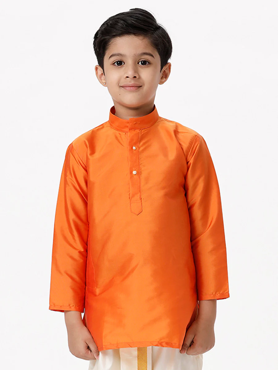 Boys Full Sleeves Orange Shiny Kurta K2