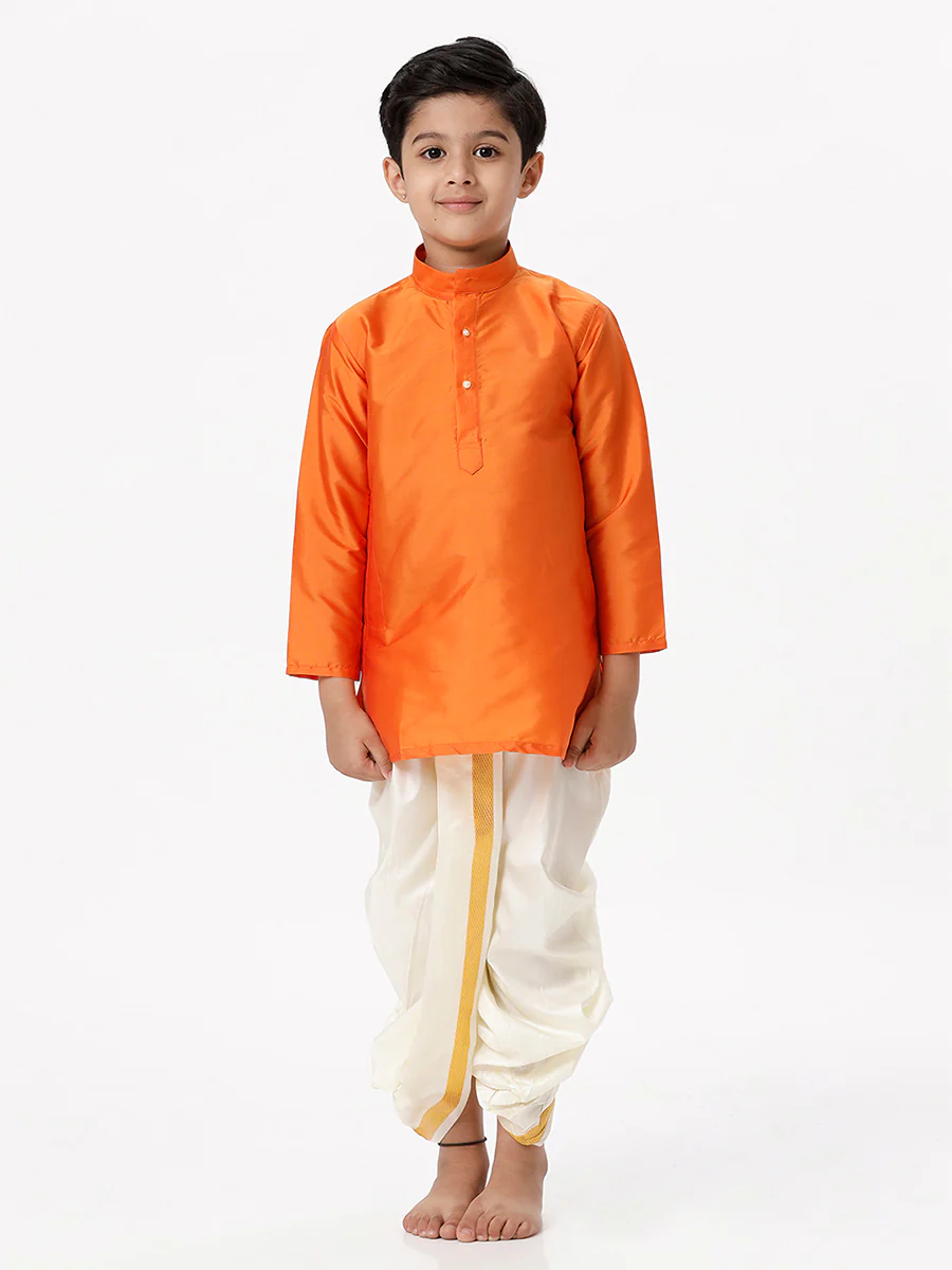 Boys Full Sleeves Orange Shiny Kurta K2 - Image 2
