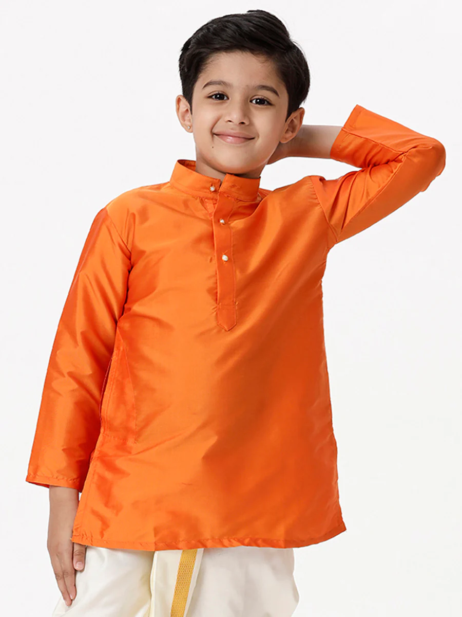 Boys Full Sleeves Orange Shiny Kurta K2 - Image 3