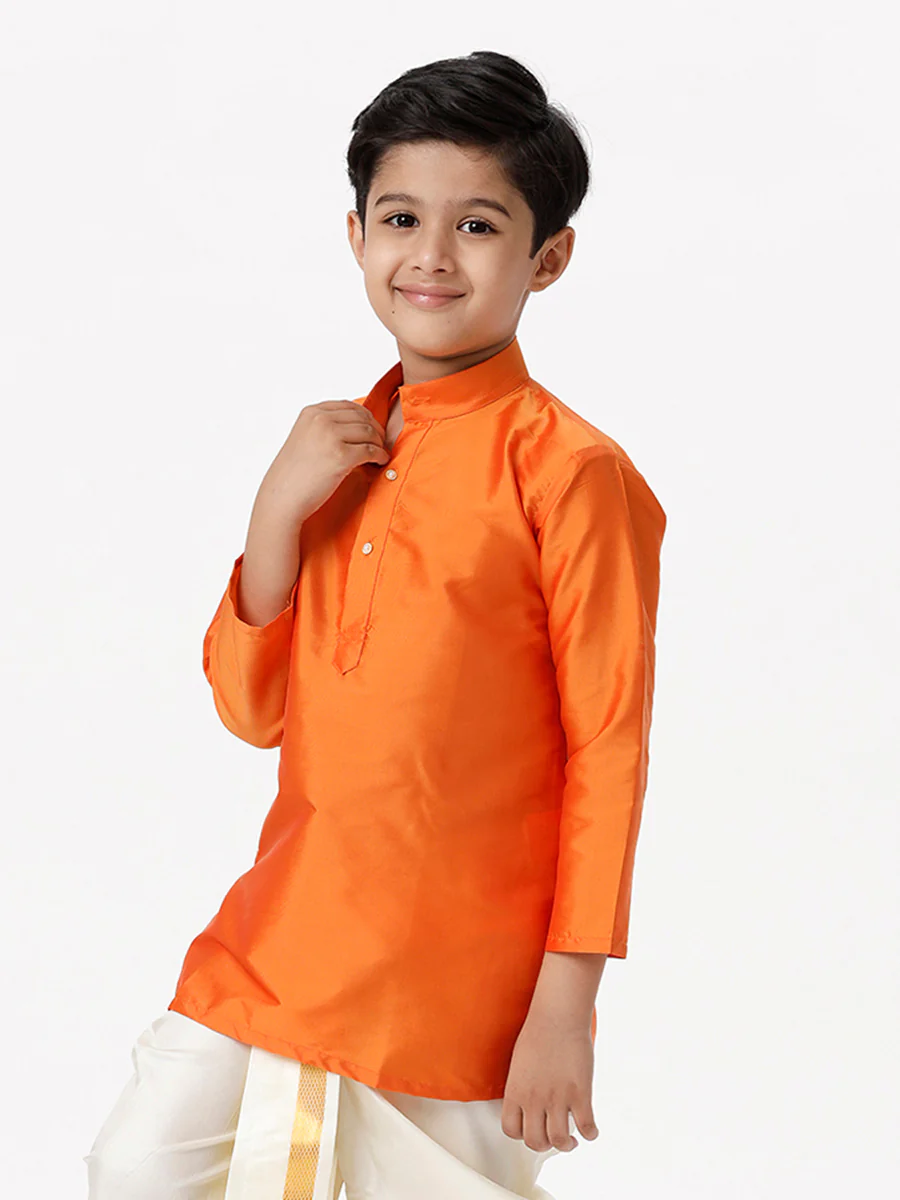 Boys Full Sleeves Orange Shiny Kurta K2 - Image 4