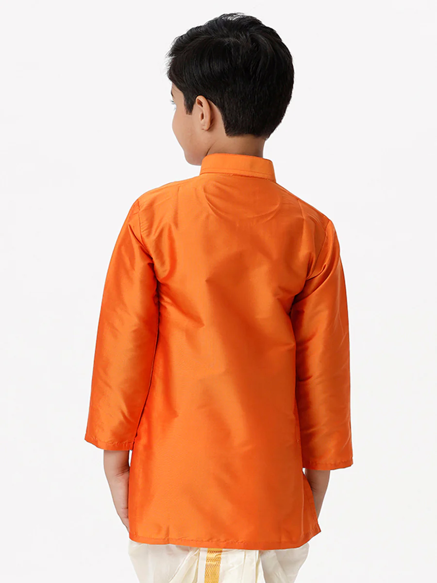 Boys Full Sleeves Orange Shiny Kurta K2 - Image 5