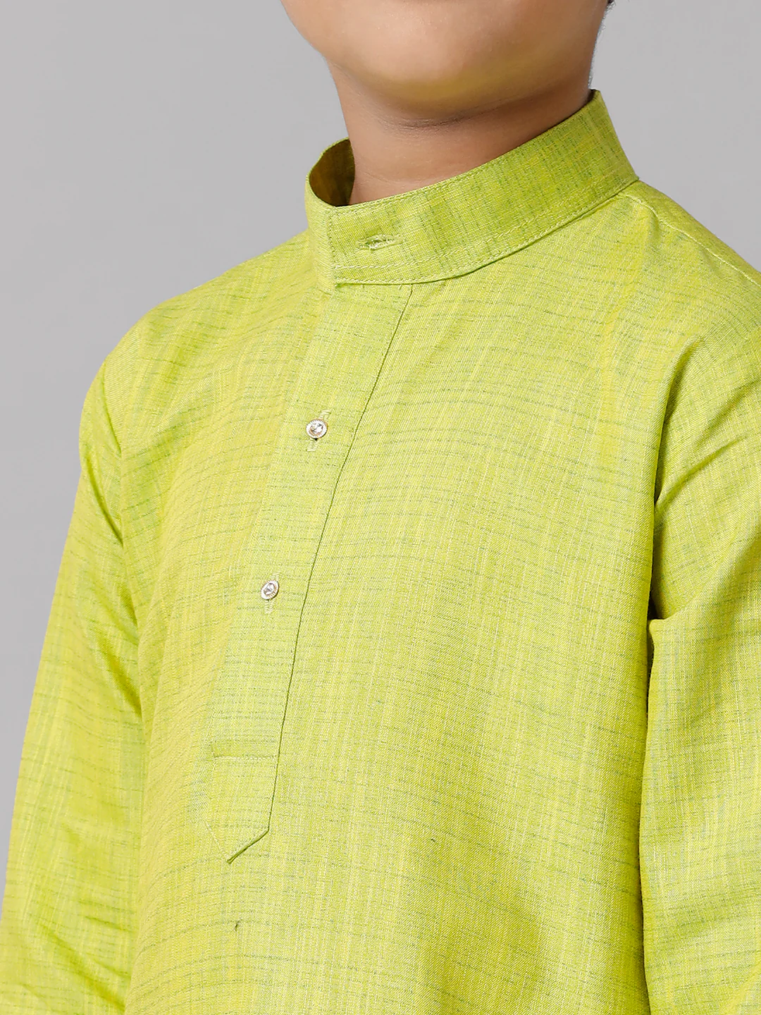 Boys Full Sleeves Parrot Green Kurta with Cream Pyjama Pant Combo FS2 - Image 5