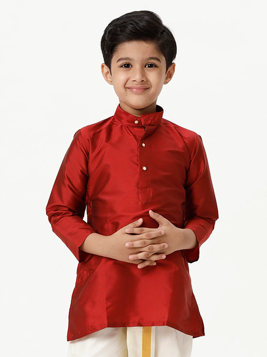 Boys Full Sleeves Red Shiny Kurta K8