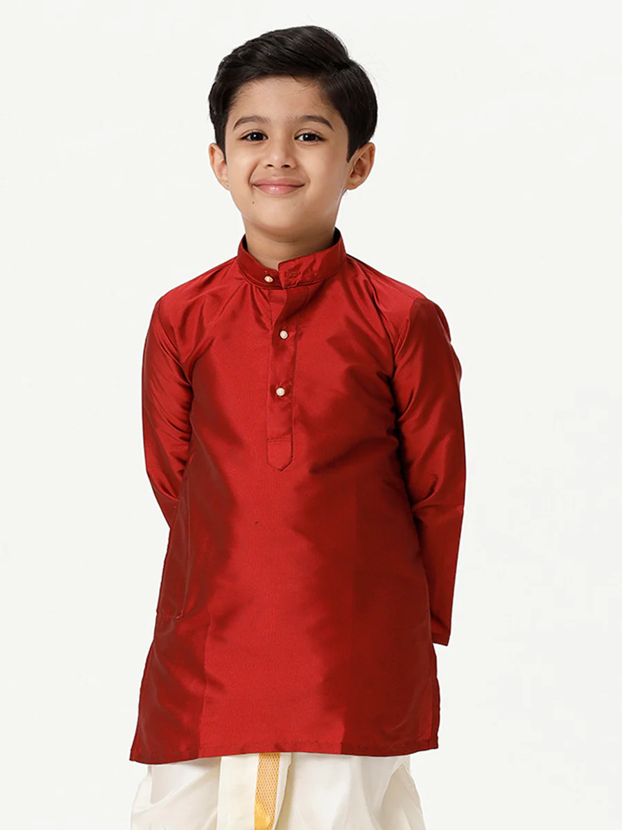 Boys Full Sleeves Red Shiny Kurta K8 - Image 2
