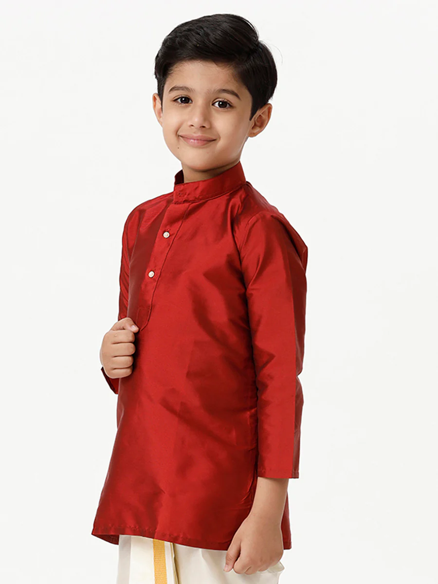 Boys Full Sleeves Red Shiny Kurta K8 - Image 3