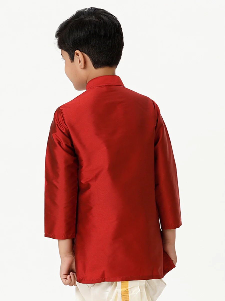 Boys Full Sleeves Red Shiny Kurta K8 - Image 4