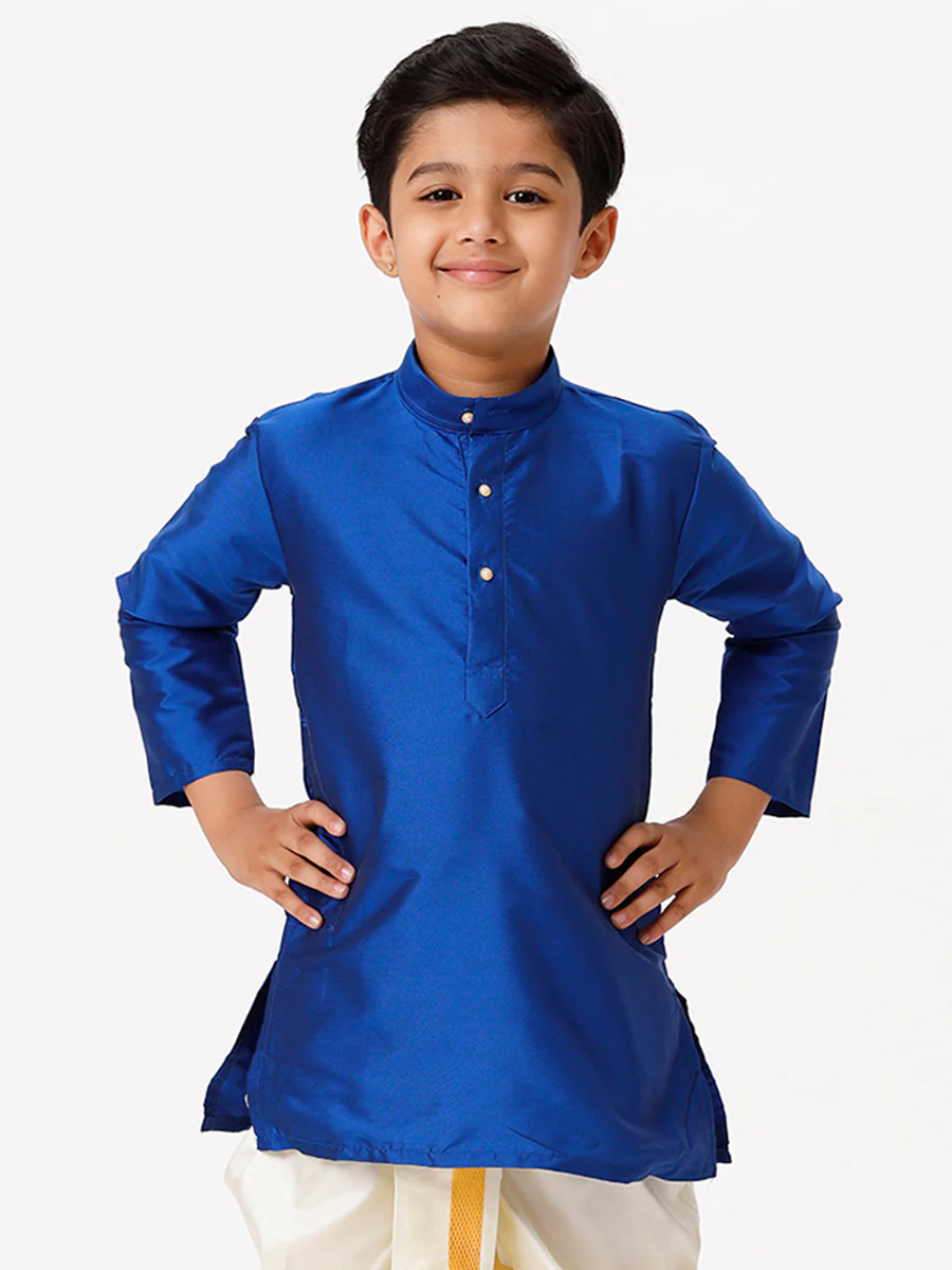 Boys Full Sleeves Royal Blue Shiny Kurta K5