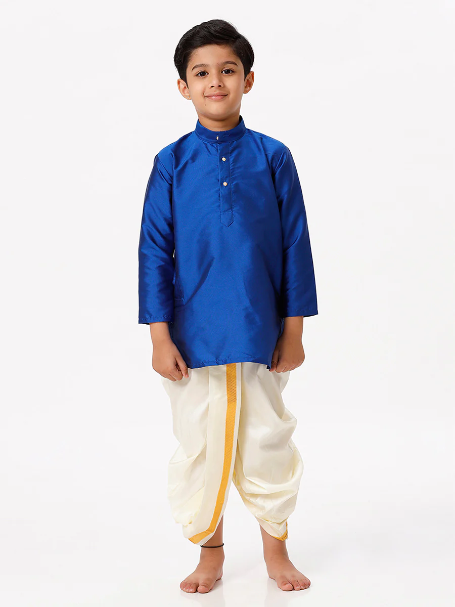 Boys Full Sleeves Royal Blue Shiny Kurta K5 - Image 2