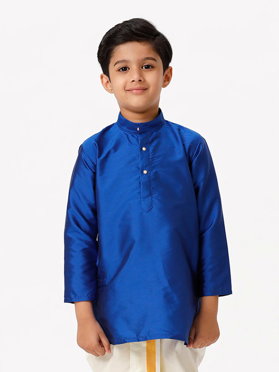 Boys Full Sleeves Royal Blue Shiny Kurta K5 - Image 3