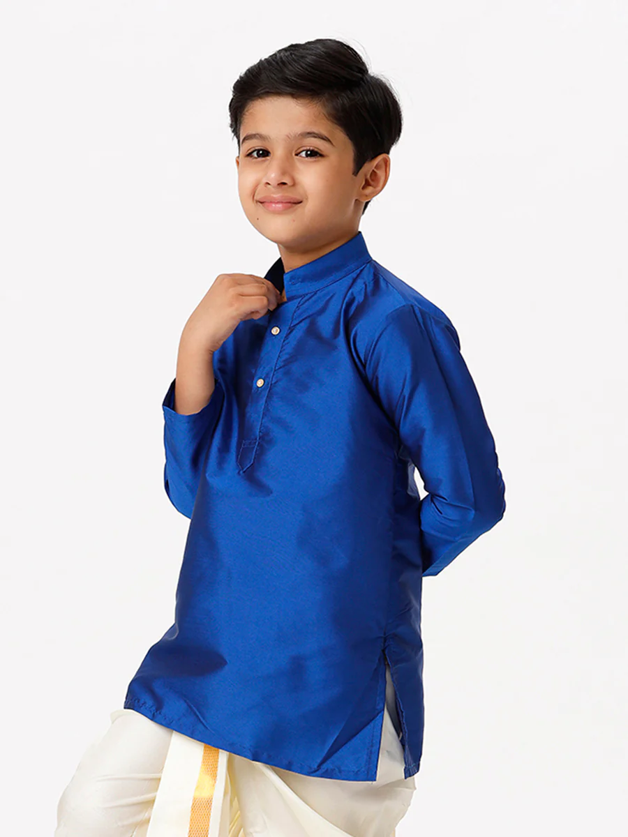 Boys Full Sleeves Royal Blue Shiny Kurta K5 - Image 4