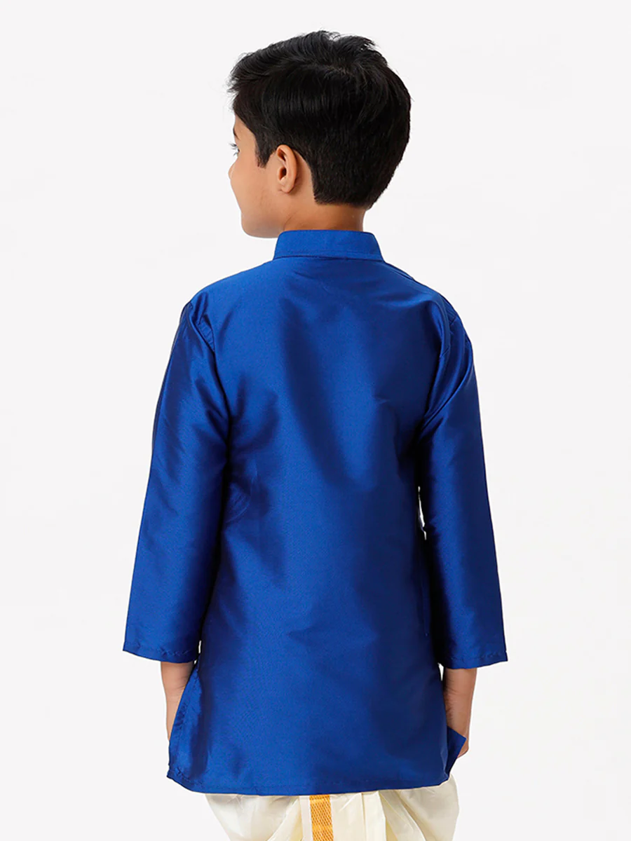 Boys Full Sleeves Royal Blue Shiny Kurta K5 - Image 5