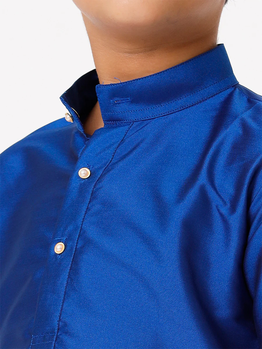 Boys Full Sleeves Royal Blue Shiny Kurta K5 - Image 6