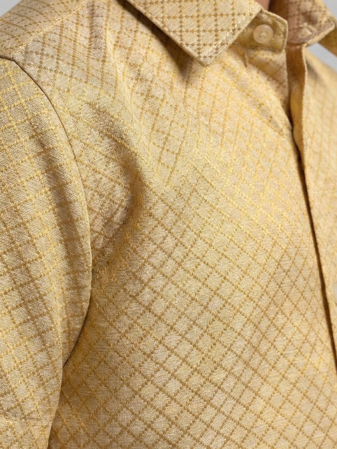 Boys Gold Tissue Jacquard Shirt with Matching Dhoti Set GDP3 - Image 3