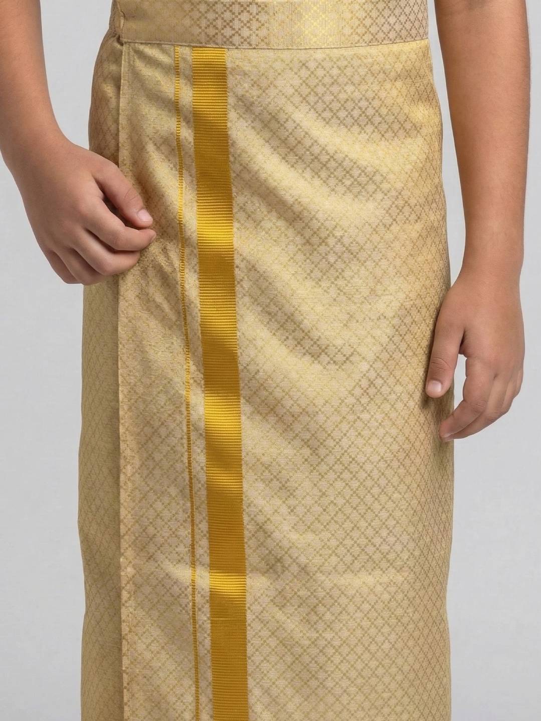 Boys Gold Tissue Jacquard Shirt with Matching Dhoti Set GDP3 - Image 4