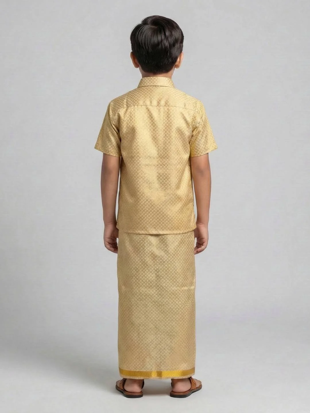 Boys Gold Tissue Jacquard Shirt with Matching Dhoti Set GDP3 - Image 5