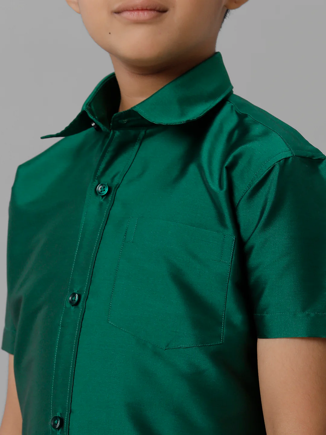 Boys Green Half Sleeves Shirt with Cream Dhoti Combo K9 - Image 5