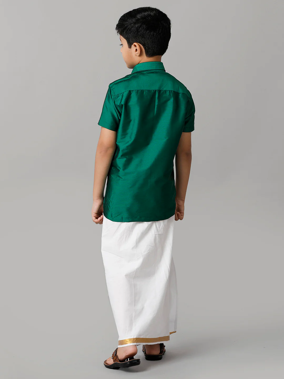 Boys Green Half Sleeves Shirt with White Dhoti Combo K9 - Image 4