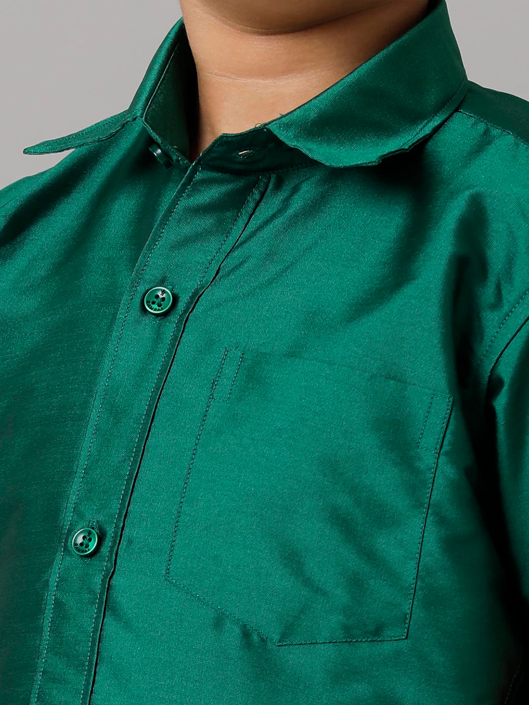 Boys Green Half Sleeves Shirt with White Dhoti Combo K9 - Image 5