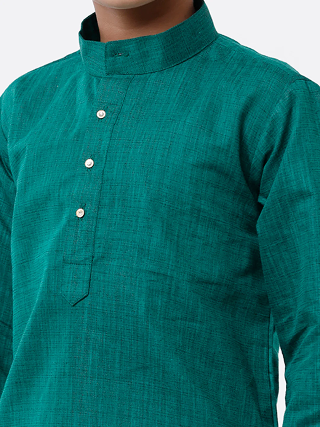 Boys Green Kurta & Art Silk Cream Panchakacham Set - Image 5