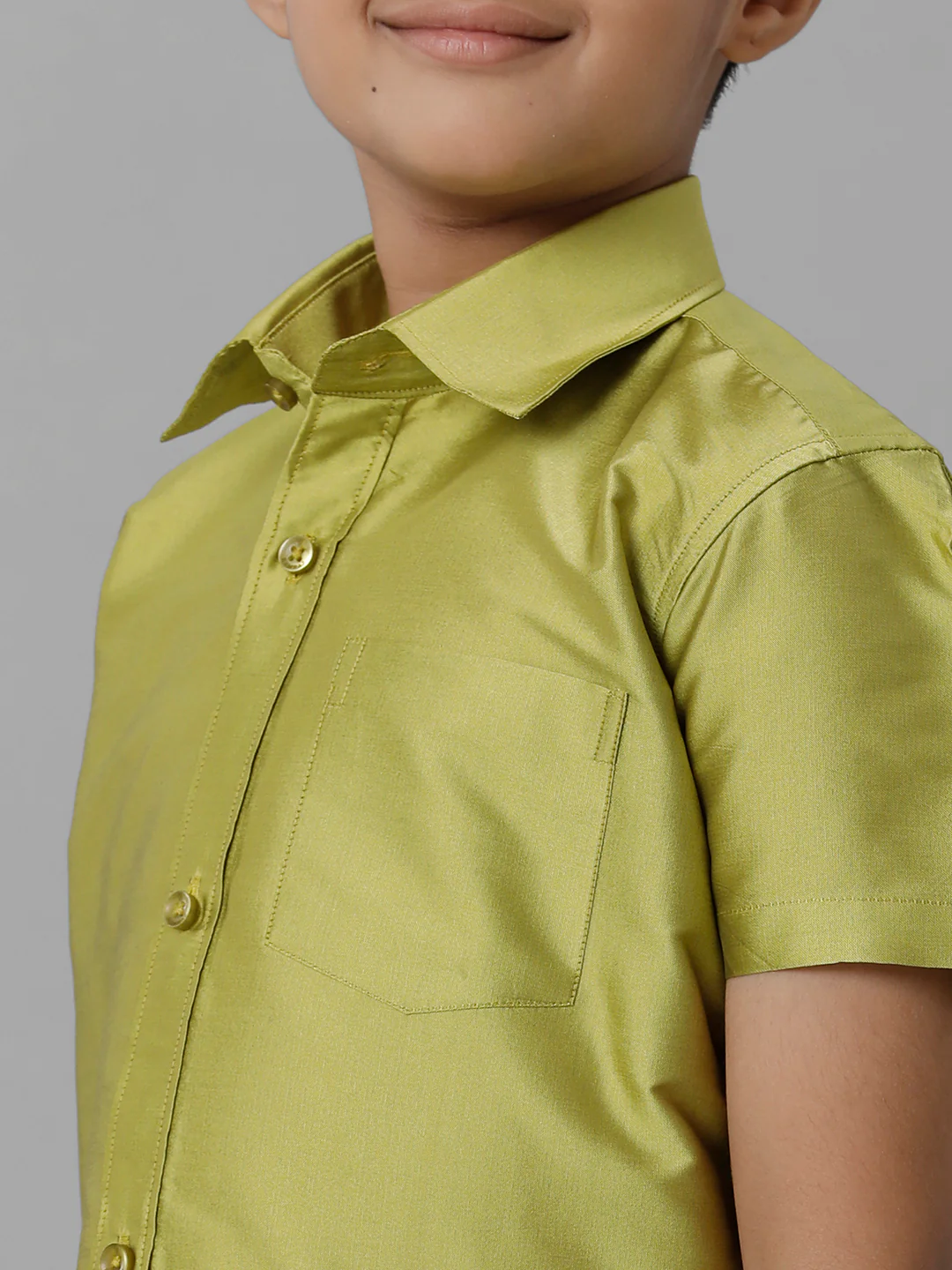 Boys Lemon Green Half Sleeves Shirt with Cream Dhoti Combo K44 - Image 5