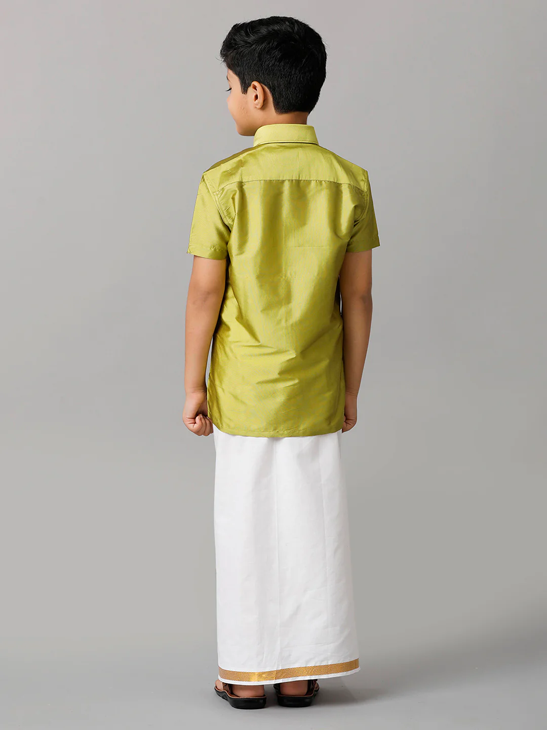 Boys Lemon Green Half Sleeves Shirt with White Dhoti Combo K44 - Image 5