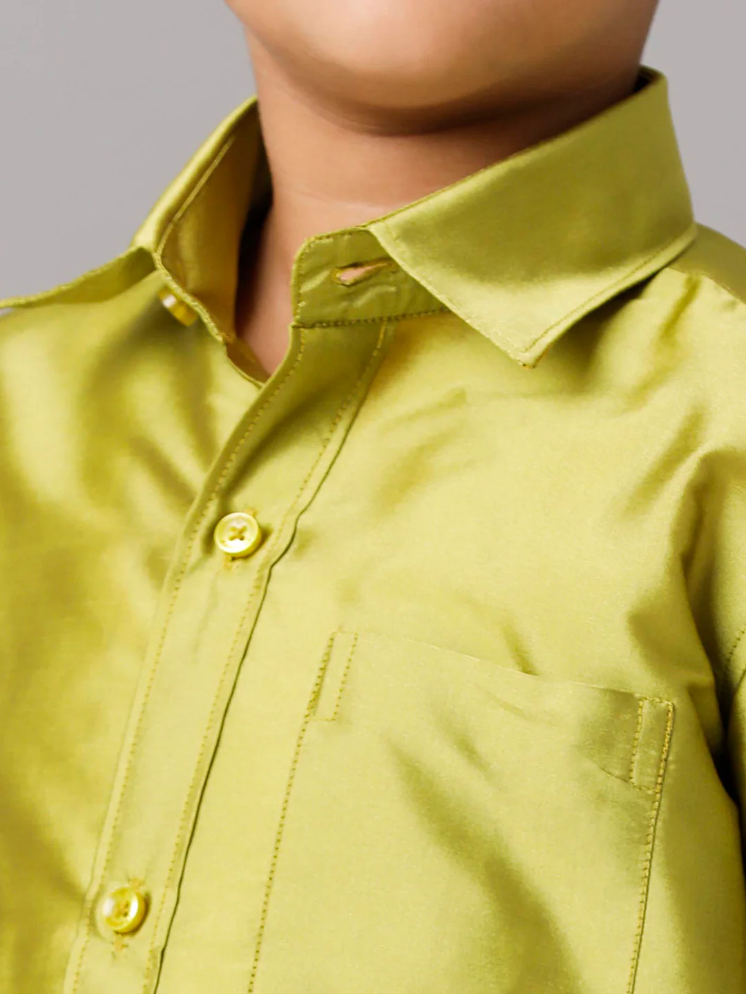 Boys Lemon Green Half Sleeves Shirt with White Dhoti Combo K44 - Image 6