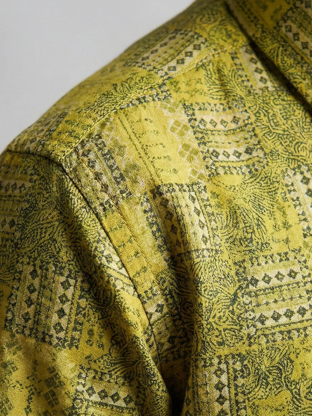 Boys Lemon Yellow Matching Border Dhoti With Printed Shirt Set Fusion PS29 - Image 4