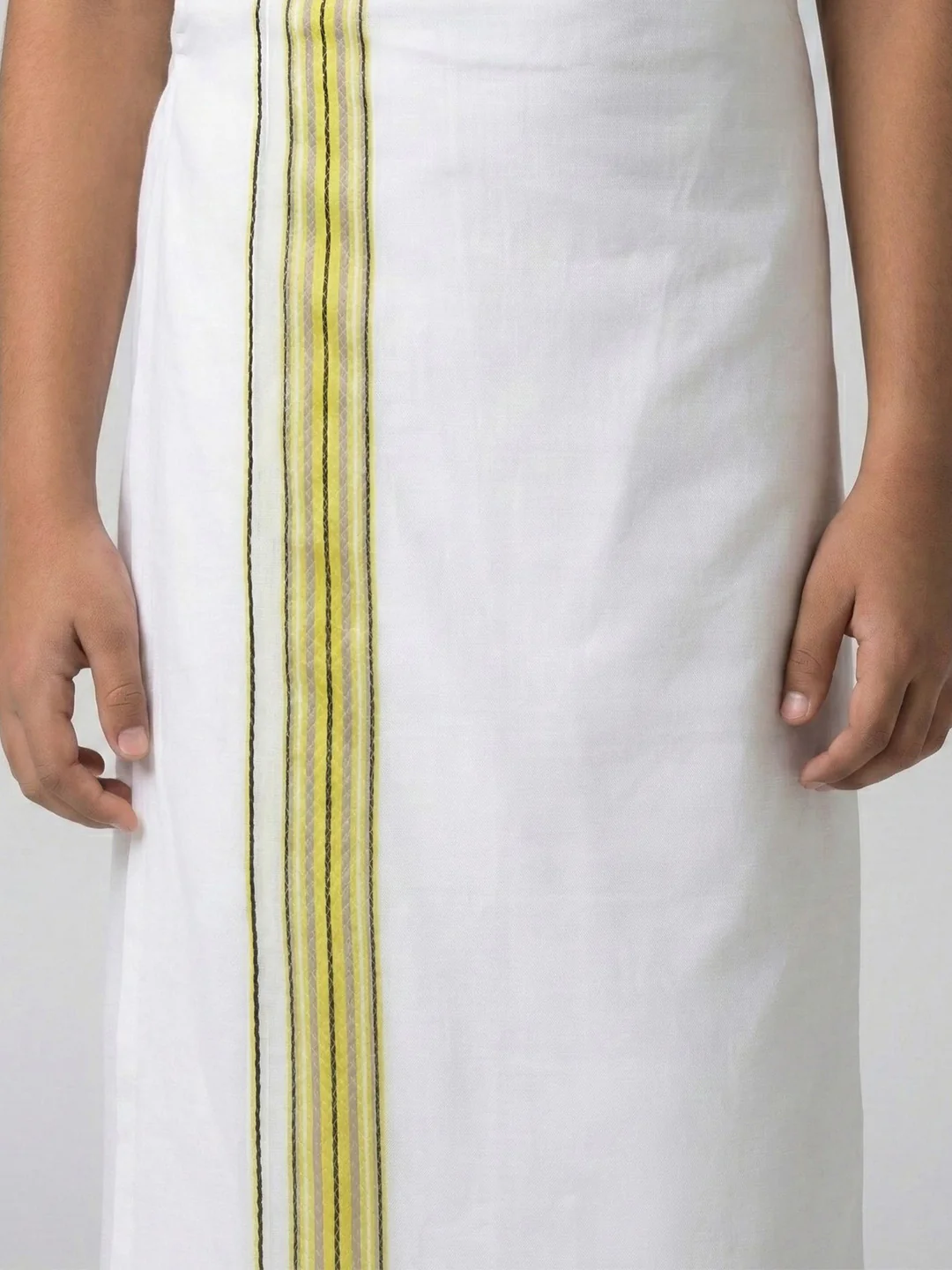 Boys Lemon Yellow Matching Border Dhoti With Printed Shirt Set Fusion PS29 - Image 5