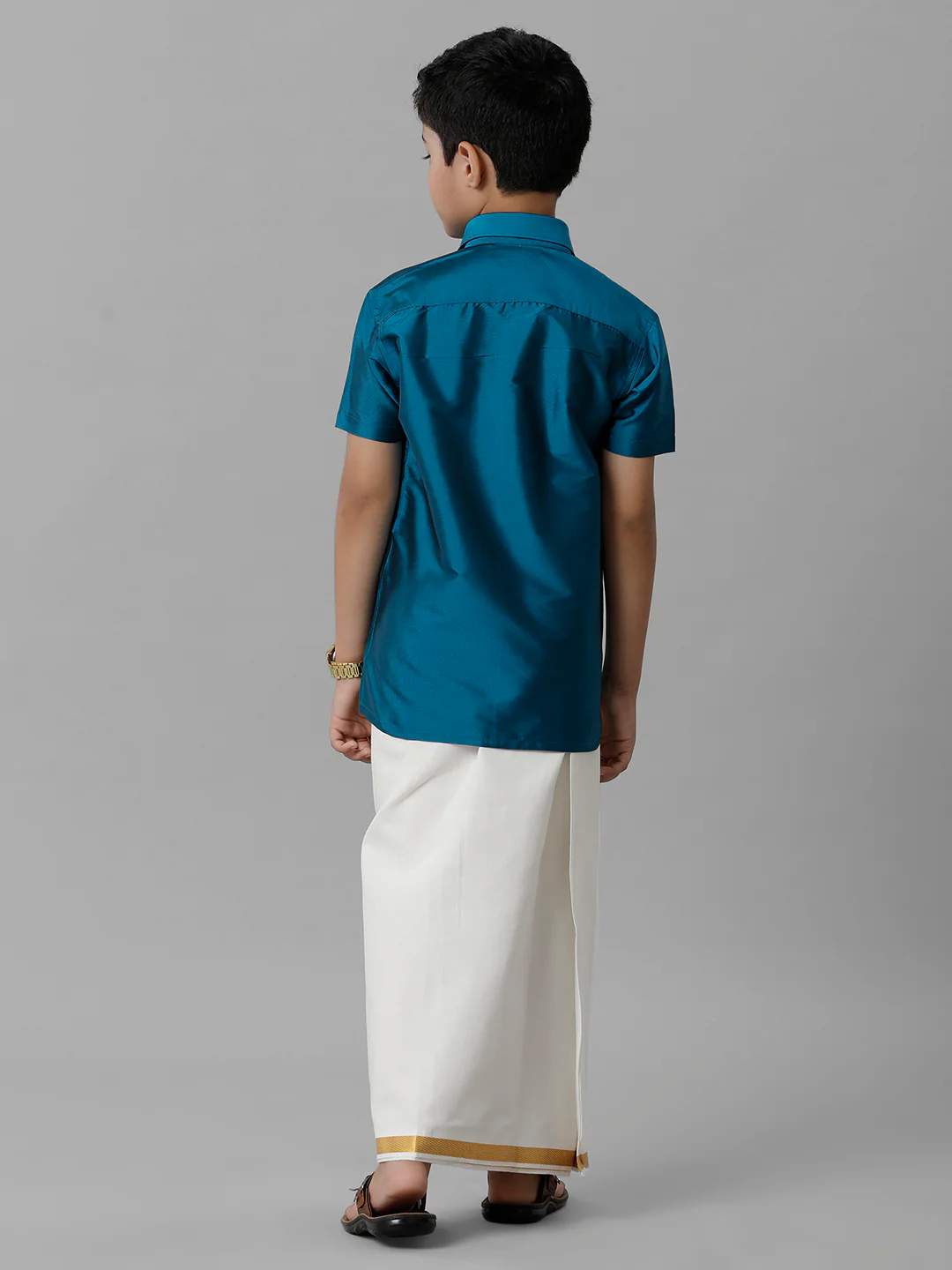 Boys Light Blue Half Sleeves Shirt with Cream Dhoti Combo K1 - Image 4