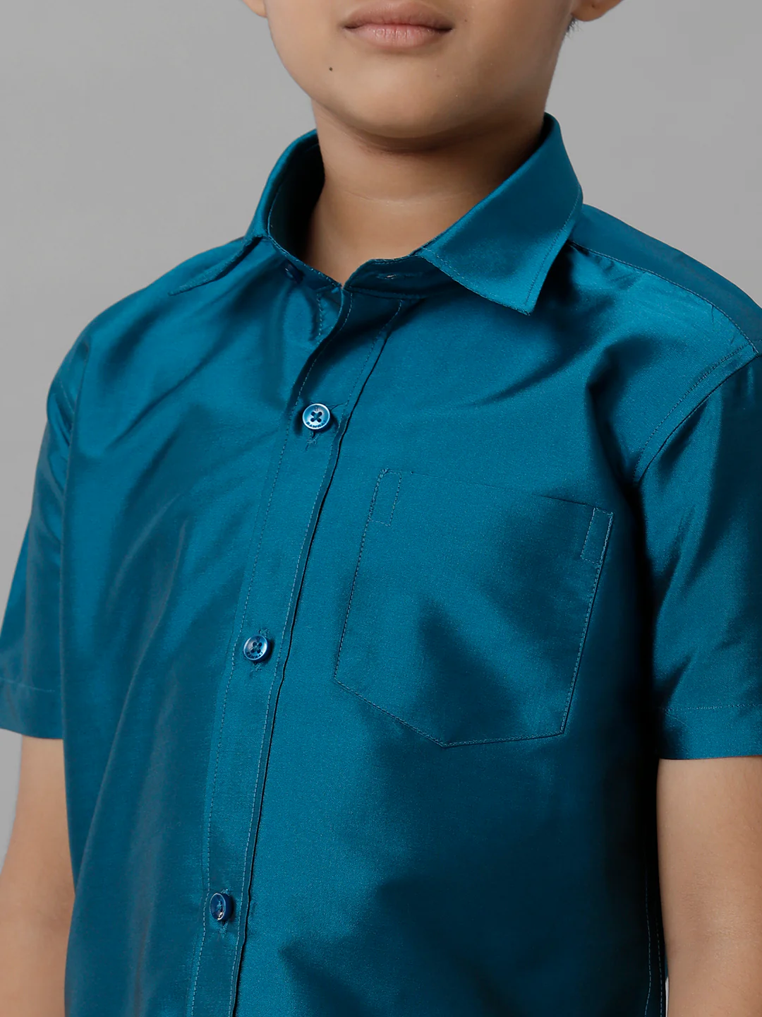 Boys Light Blue Half Sleeves Shirt with Cream Dhoti Combo K1 - Image 5
