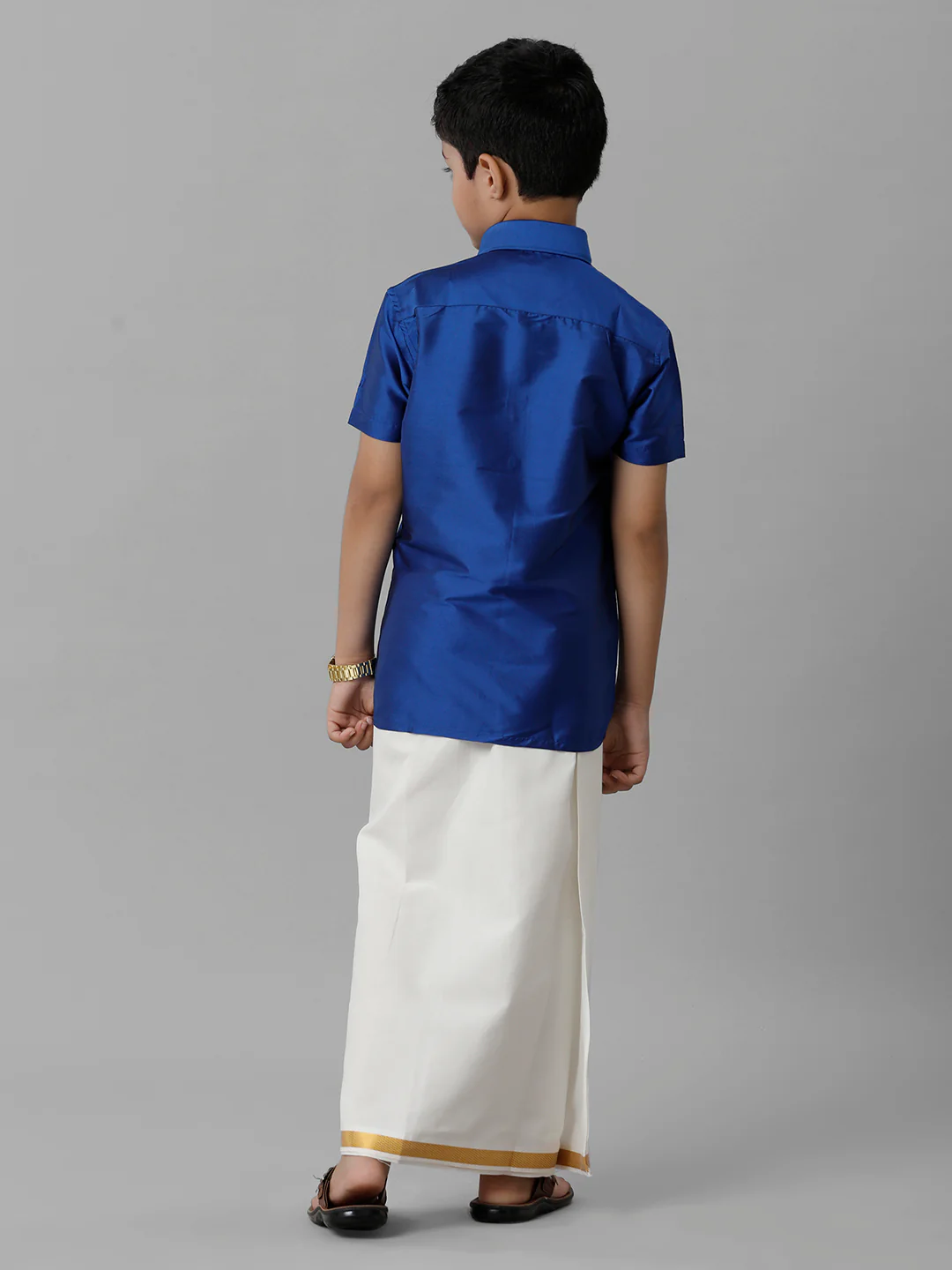 Boys Light Blue Half Sleeves Shirt with Cream Dhoti Combo K5 - Image 4