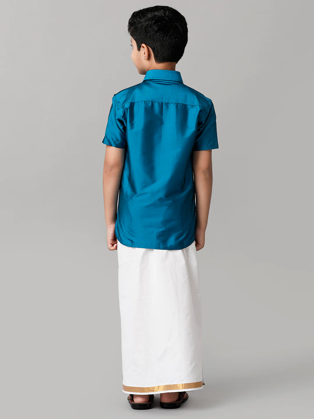 Boys Light Blue Half Sleeves Shirt with White Dhoti Combo K1 - Image 4