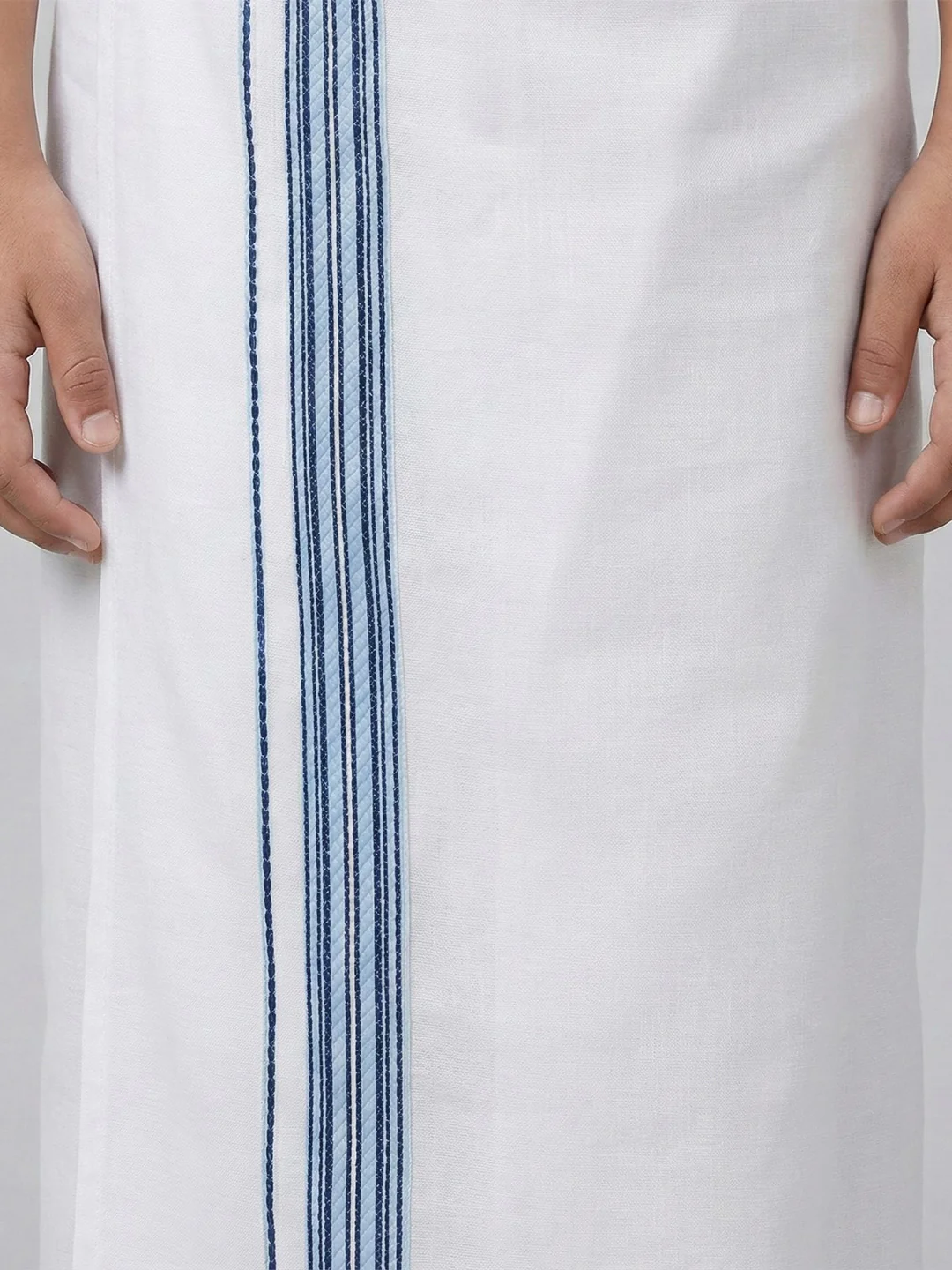 Boys Light Blue Matching Border Dhoti With Printed Shirt Set Fusion PS23 - Image 5