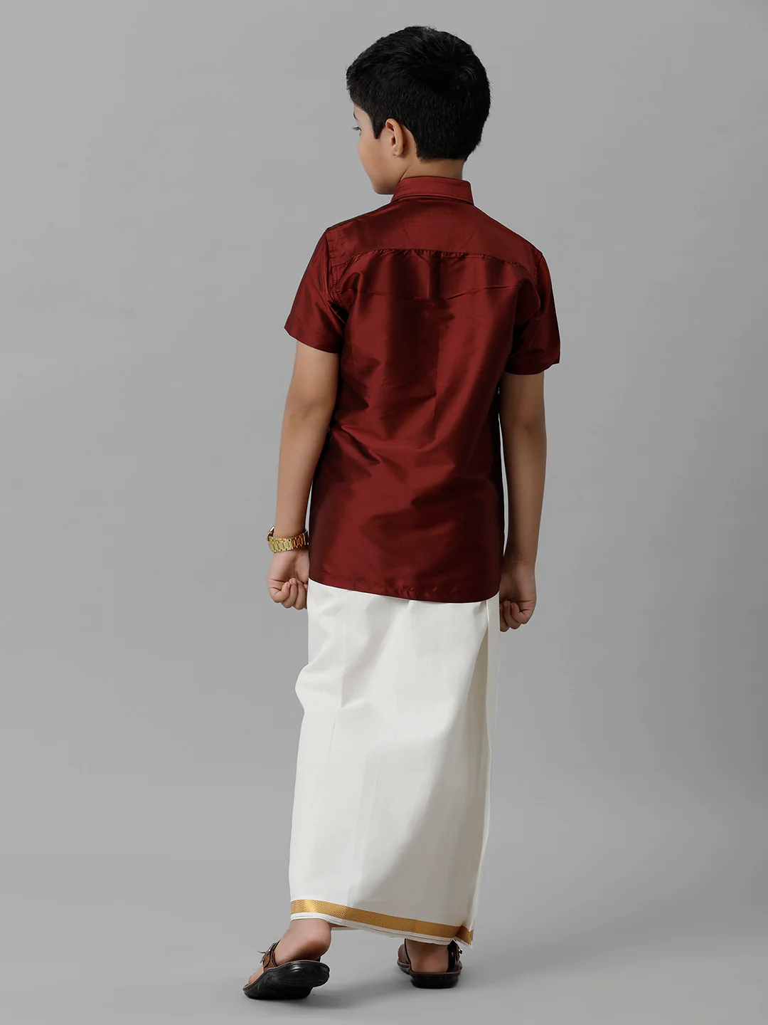 Boys Maroon Half Sleeves Shirt with Cream Dhoti Combo K7 - Image 4