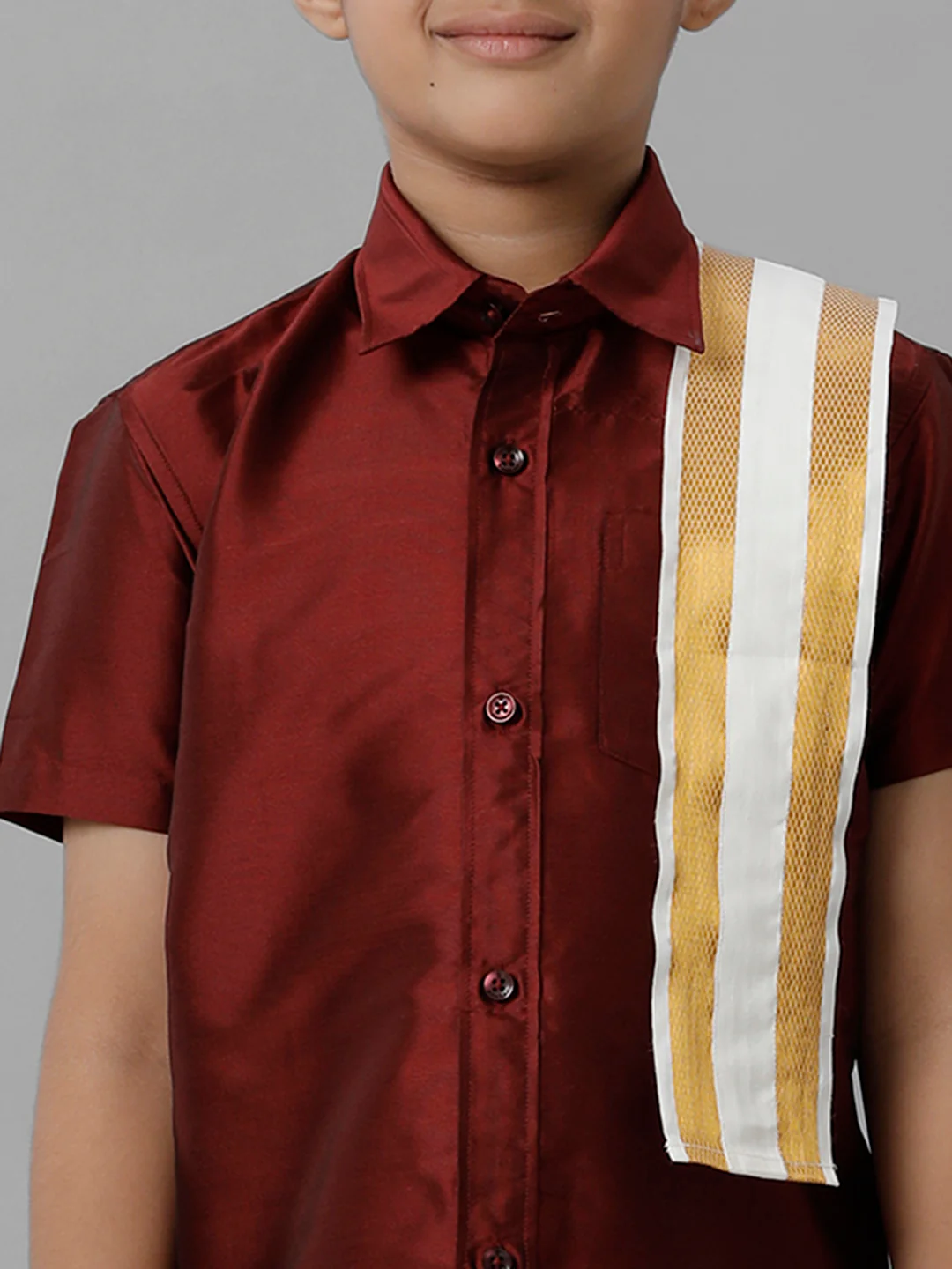 Boys Maroon Half Sleeves Shirt with Cream Dhoti Towel Combo K7 - Image 4