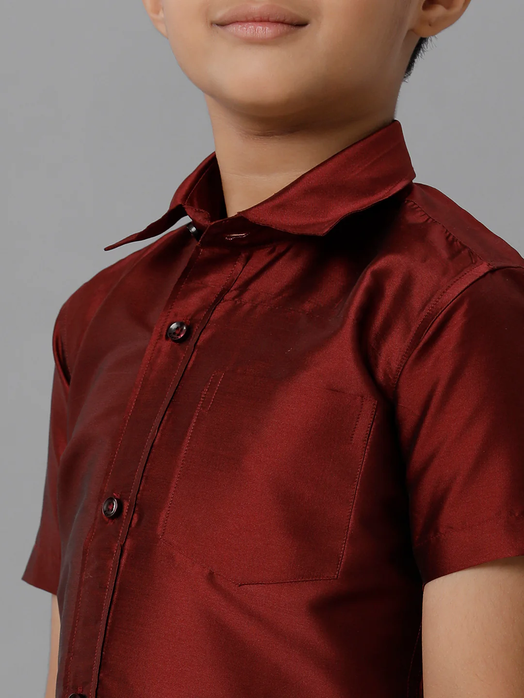 Boys Maroon Half Sleeves Shirt with Cream Panchakacham Set K7 - Image 5