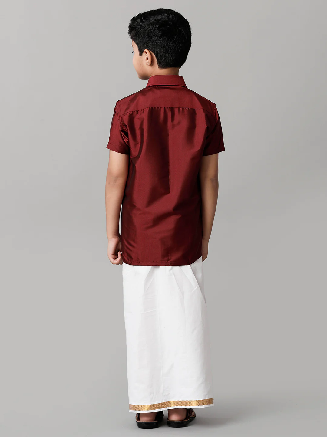 Boys Maroon Half Sleeves Shirt with White Dhoti Combo K7 - Image 4
