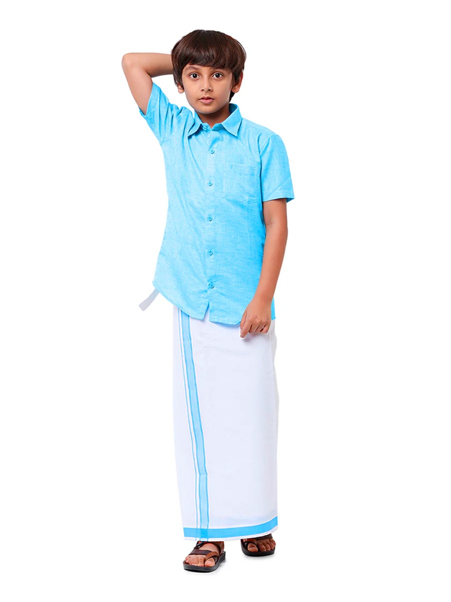 Boys Matching Dhoti & Shirt Combo Blue C11 - Image 3