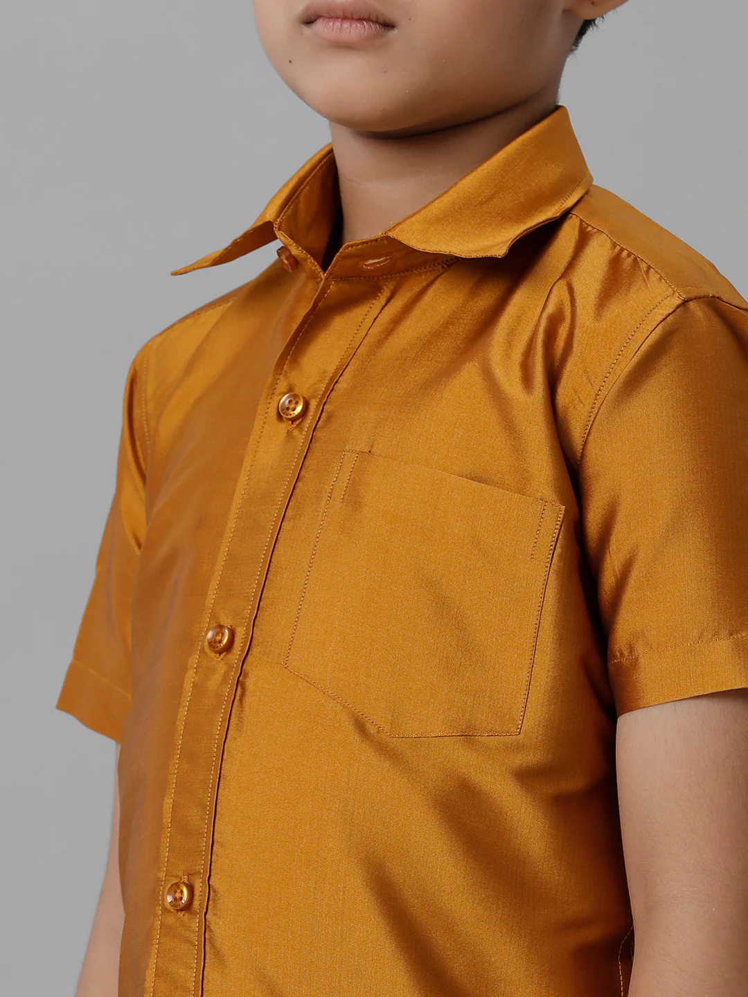 Boys Mustard Half Sleeves Shirt with Cream Dhoti Combo K37 - Image 5