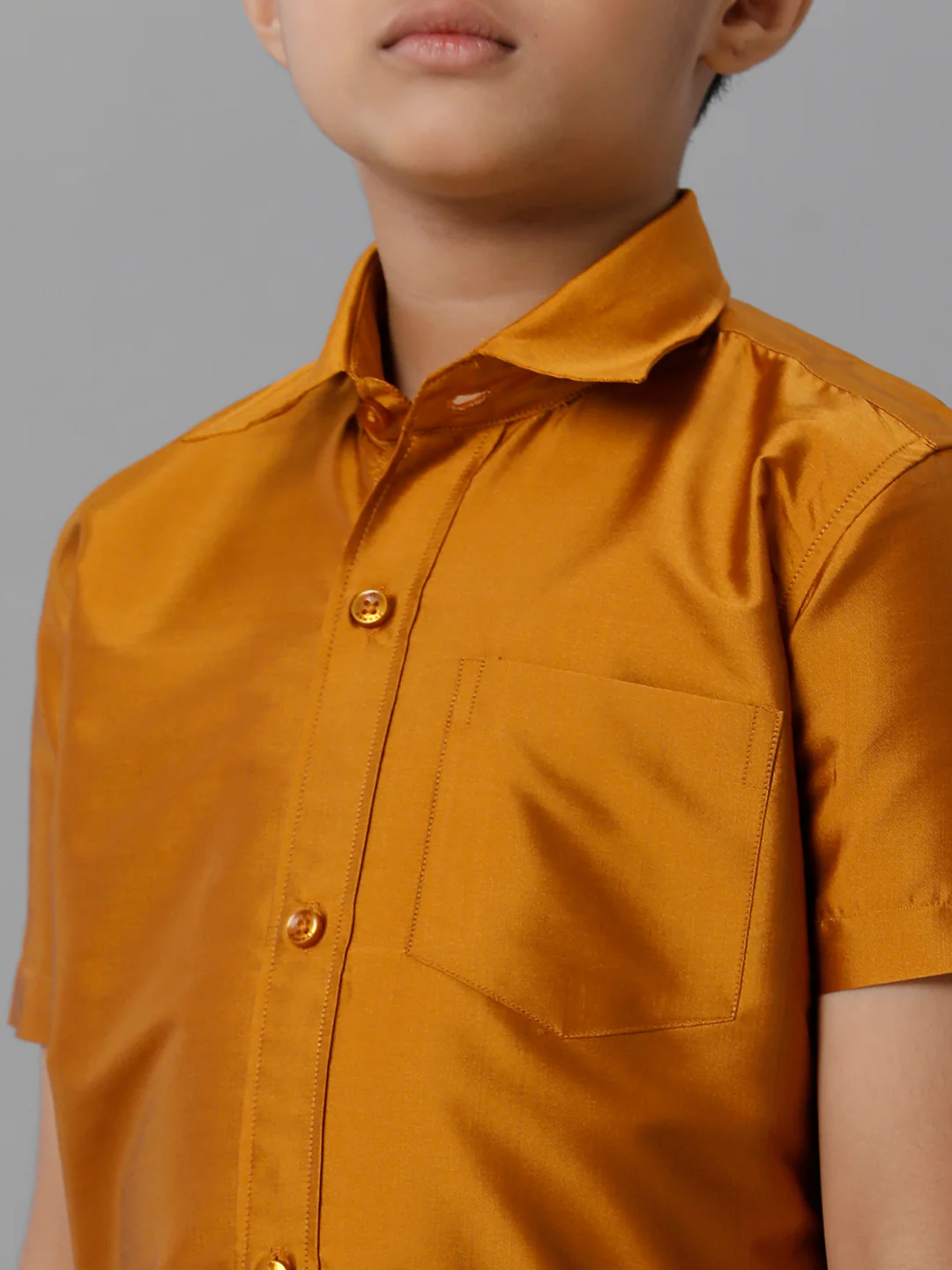Boys Mustard Half Sleeves Shirt with Cream Panchakacham Set K37 - Image 5