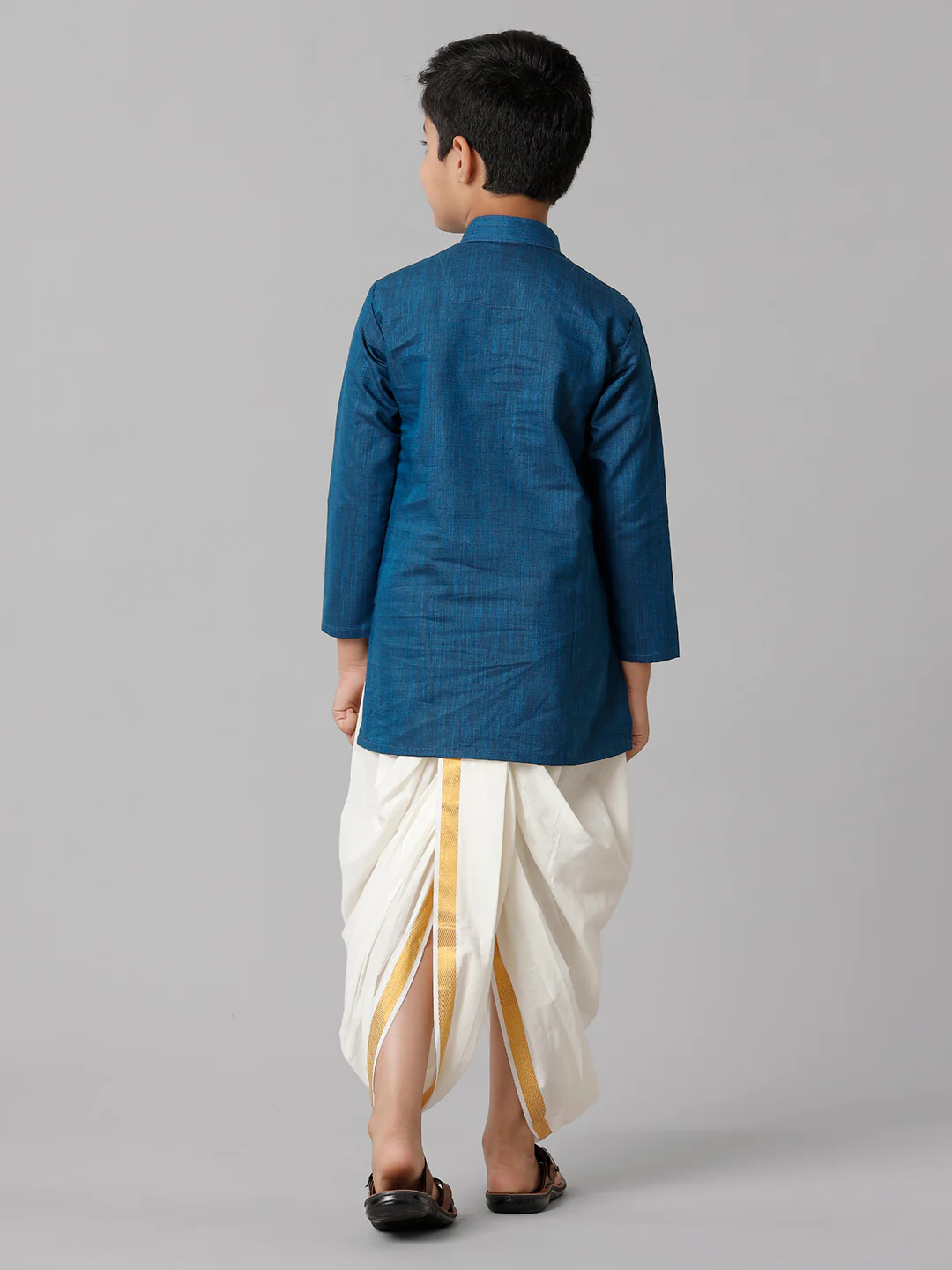 Boys Navy Kurta with Cream Elastic Panchakacham Towel Set FS8 - Image 4