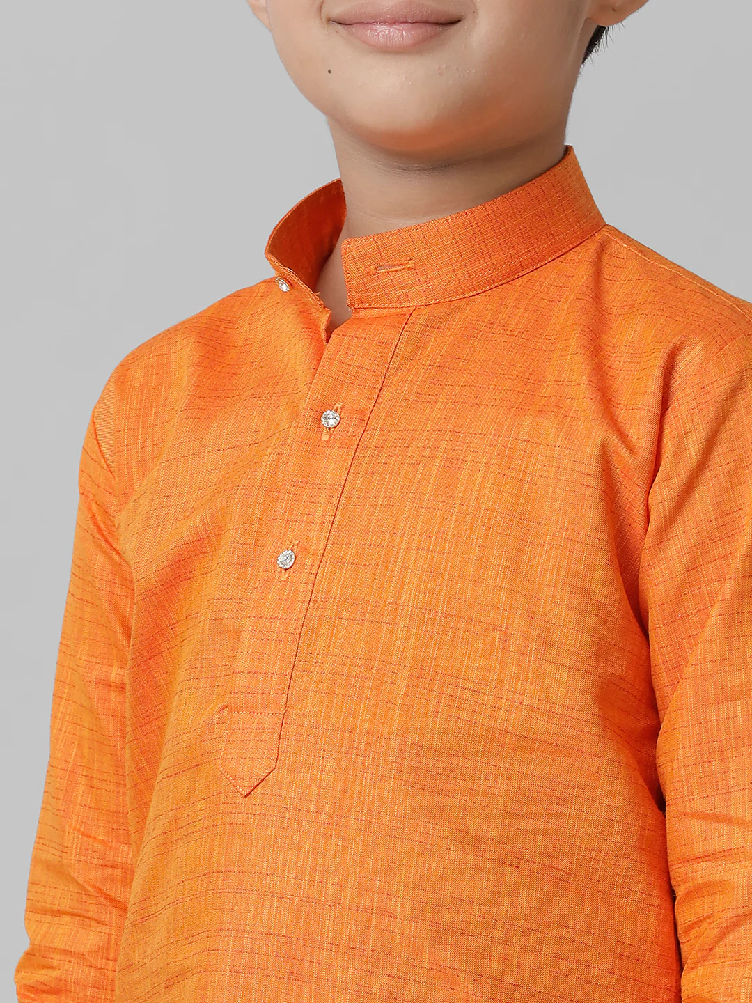 Boys Orange Kurta with Cream Elastic Panchakacham Towel Set FS3 - Image 5