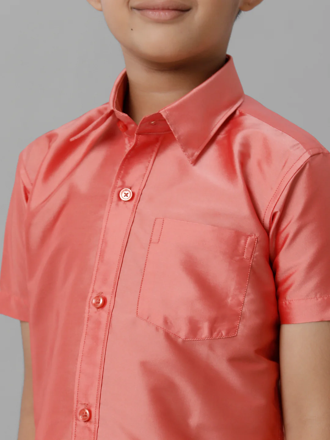Boys Pink Half Sleeves Shirt with Cream Dhoti Combo K45 - Image 5