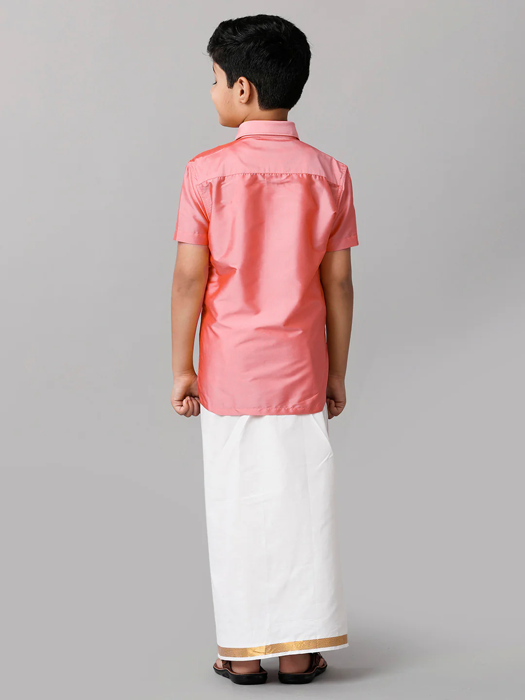 Boys Pink Half Sleeves Shirt with White Dhoti Combo K45 - Image 3