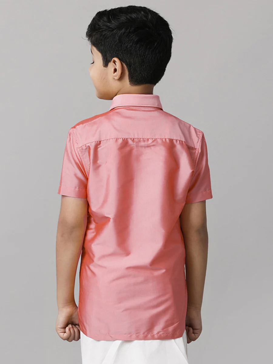 Boys Pink Half Sleeves Shirt with White Dhoti Combo K45 - Image 7
