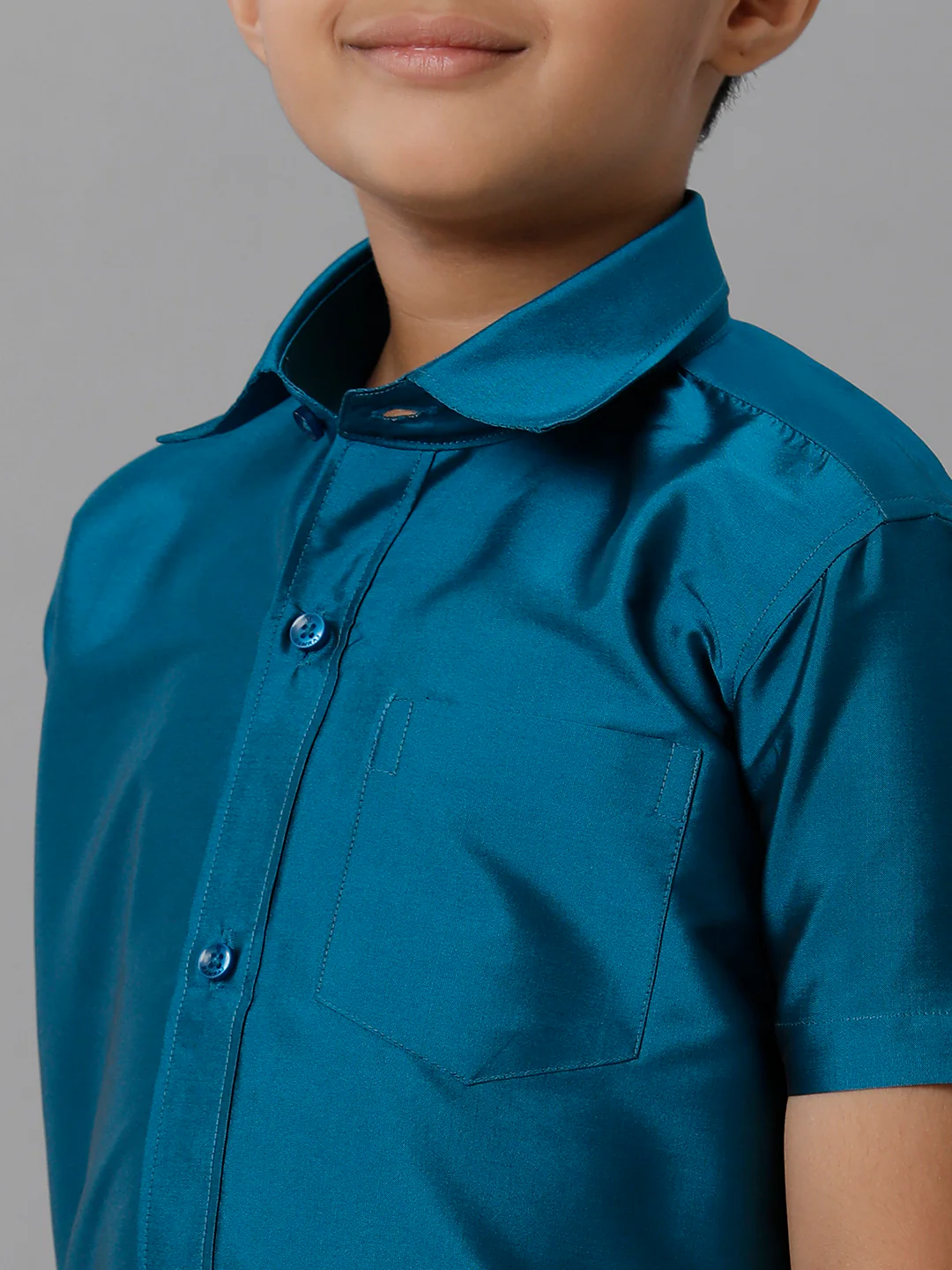 Boys Ramar Blue Half Sleeves Shirt with Cream Panchakacham Set K1 - Image 5