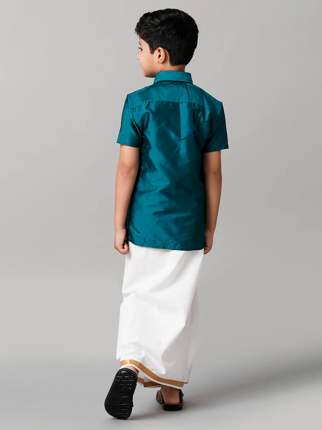 Boys Ramar Green Half Sleeves Shirt with White Dhoti Combo K3 - Image 4