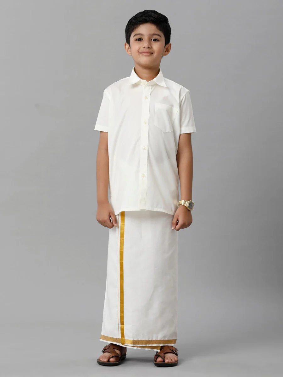 Boys Readymade Double Layer Cream Dhoti - Image 5