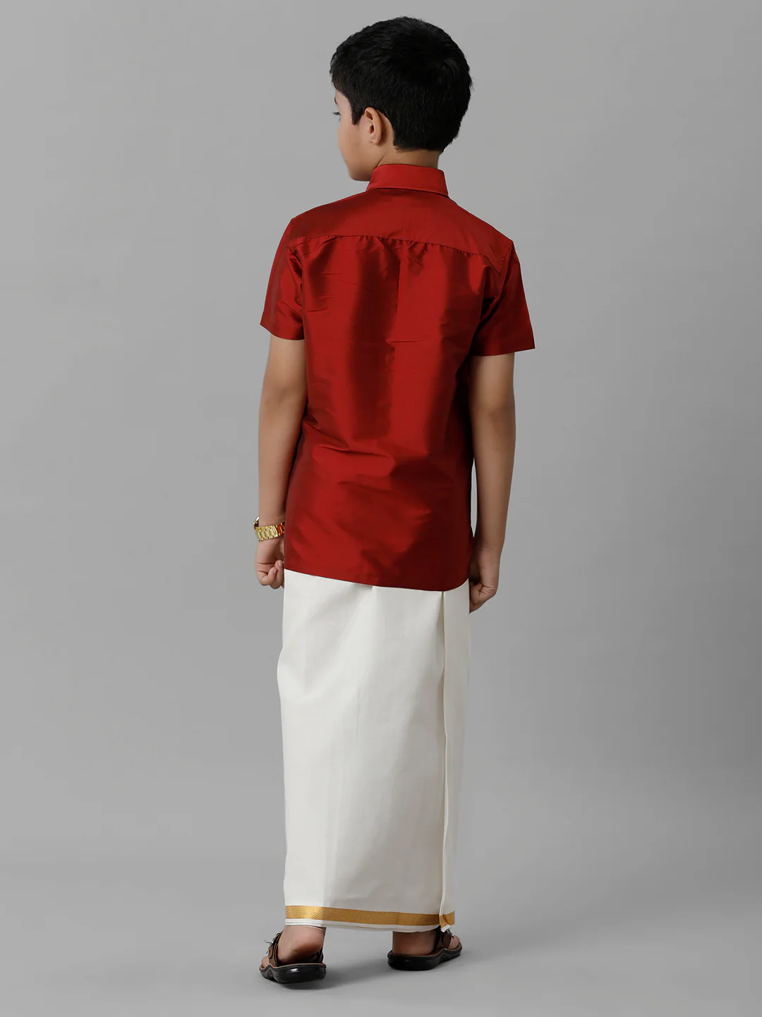 Boys Red Half Sleeves Shirt with Cream Dhoti Combo K8 - Image 4
